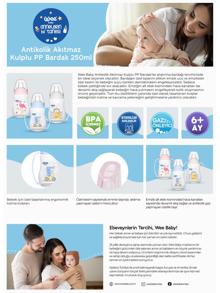 Wee Baby Antıkolık Akıtmaz Kulplu Pp. Bardak 250 Ml***