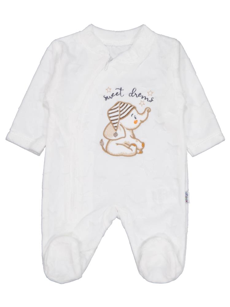 Minidamla Filli Nakış Fermuarlı 1-6 Ay Tulum - Ekru