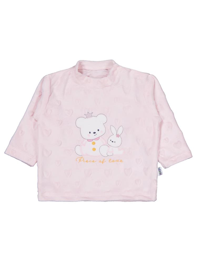 Minidamla Kız Ayı Tavşan Nakış Patikli 2Li Pijama Takım 1-6 Ay - Pembe