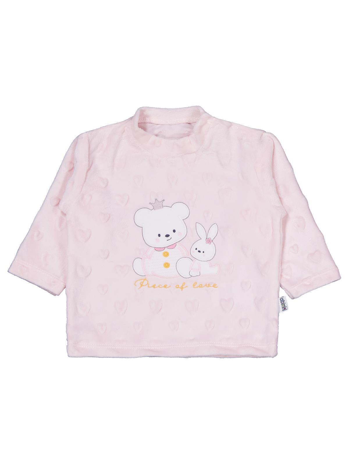 Albimini Kız Ayı Tavşan Nakış Patikli 2Li Pijama Takım 1-6 Ay - Pembe