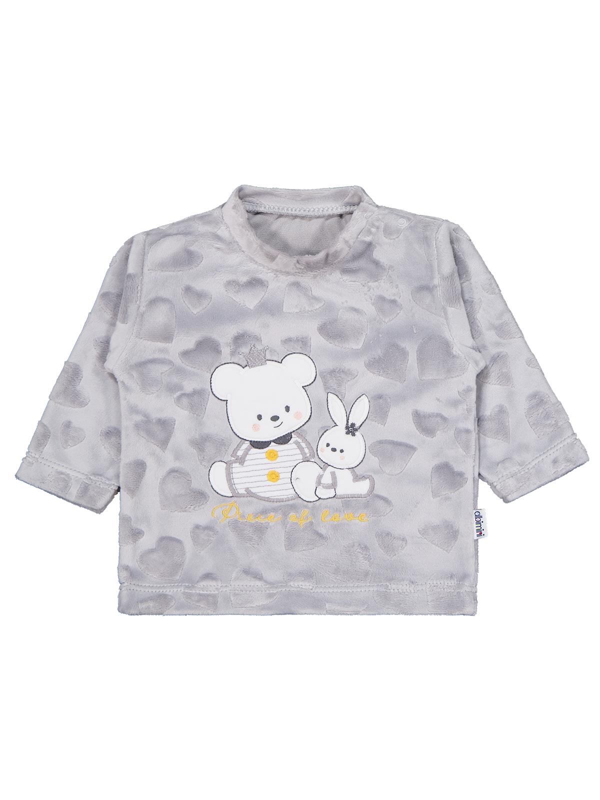 Albimini Kız Ayı Tavşan Nakış Patikli 2Li Pijama Takım 1-6 Ay - Gri
