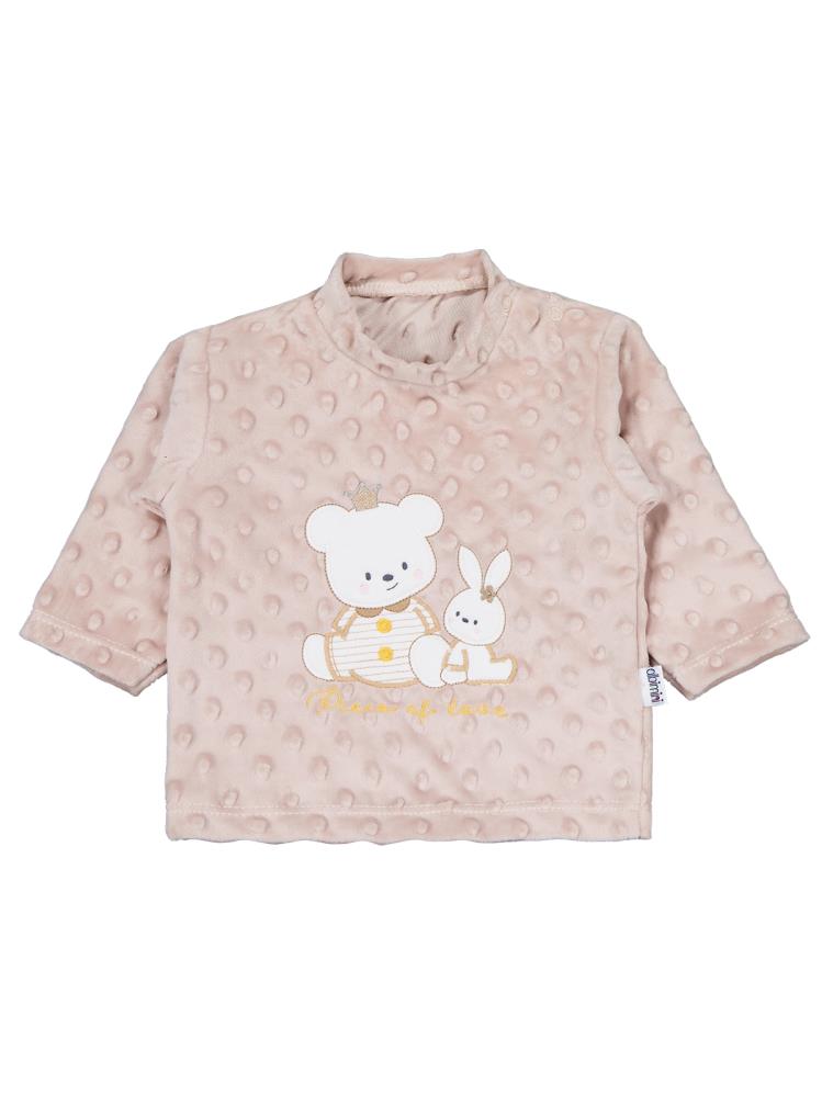 Minidamla Kız Ayı Tavşan Nakış Patikli 2Li Pijama Takım 1-6 Ay - Kahverengi