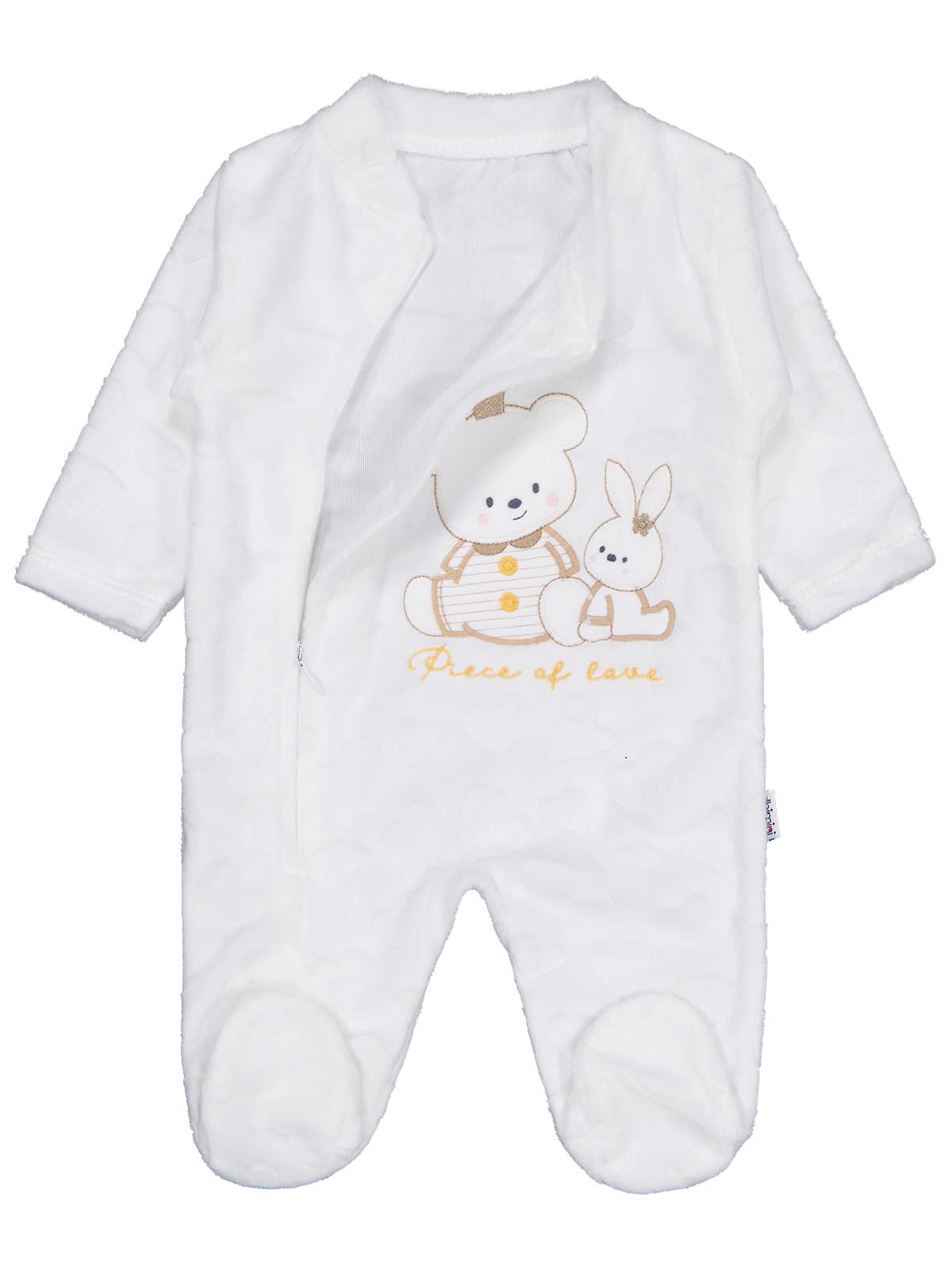 Minidamla Kız Ayı Tavşan Nakış Fermuarlı 1-6 Ay Tulum - Ekru