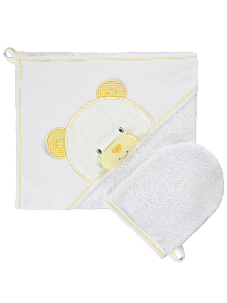 Minidamla Keseli Ayılı Kurulama Havlusu - Beyaz