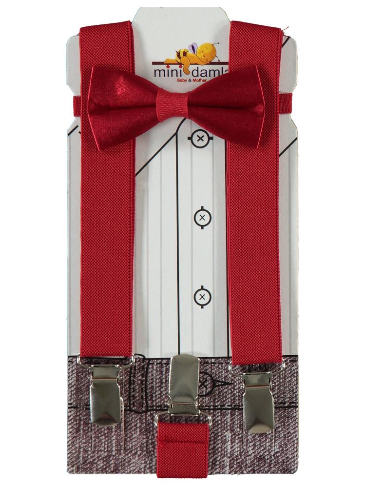 Mınıdamla Papyon Pantolon Askısı Takımı - Kırmızı