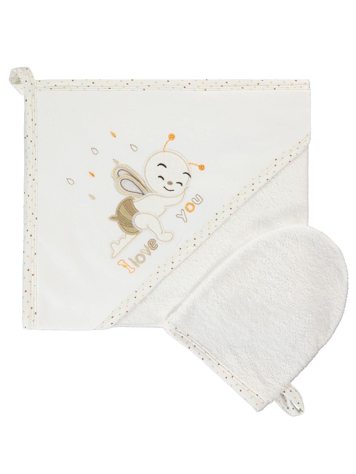 Mınıdamla Arı Nakslı Kurulama Keselı Havlu - Ekru