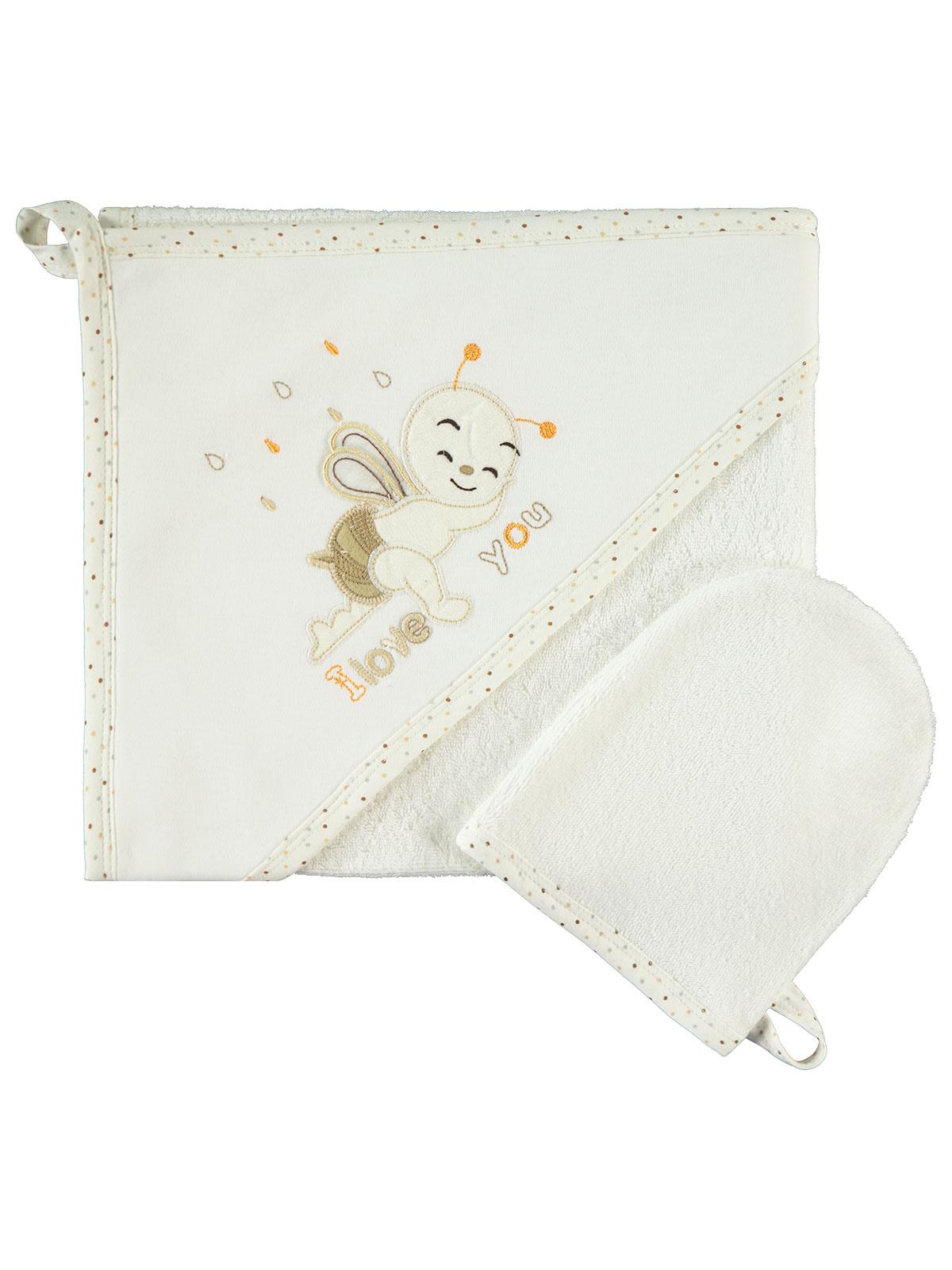 Mınıdamla Arı Nakslı Kurulama Keselı Havlu - Ekru