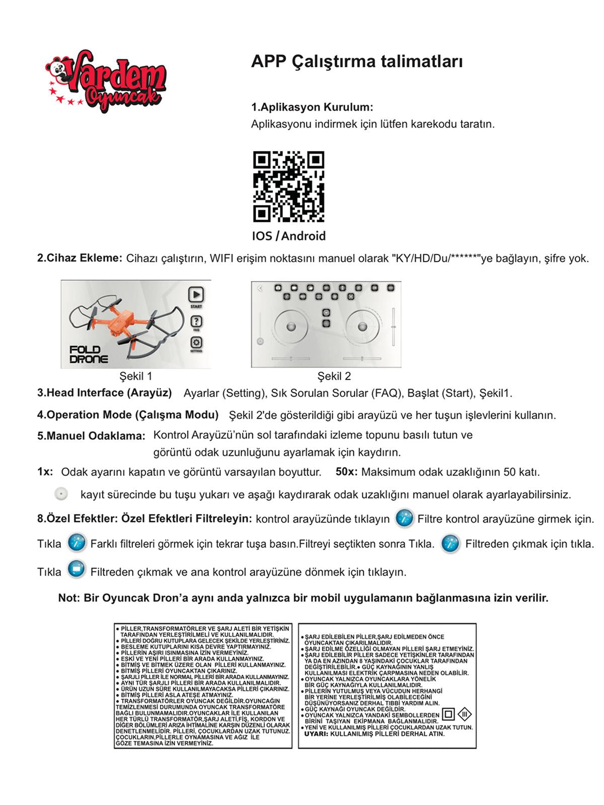 Vardem Uzaktan Kumandalı Full Fonksiyon 2.4G Şarjlı Kameralı Katlanabilir Drone