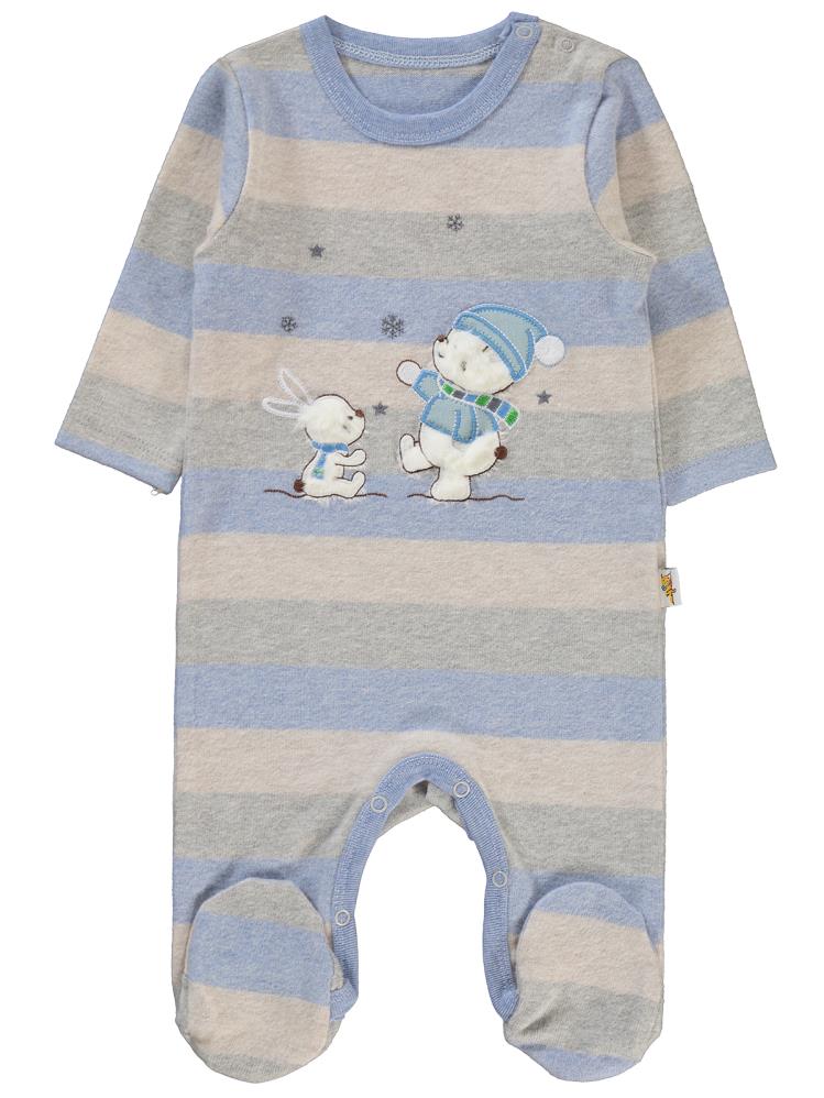 Minidamla Tavşanlı Ayı Nakışlı Çizgili 0-1 Ay Tulum - Mavi