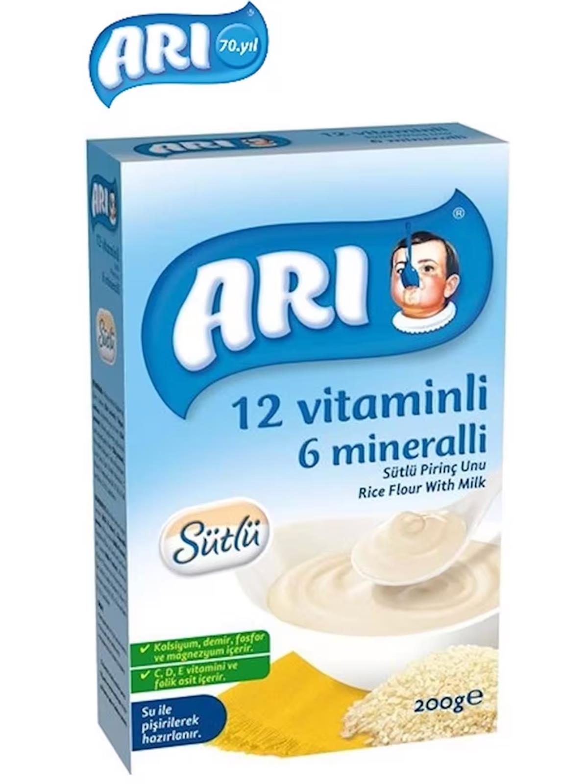 Arı Mama 12 Vitaminli 6 Mineralli Sütlü Pirinçli Sade 200 gr