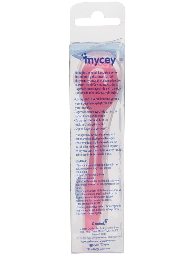 Mycey Taşıma Kutulu Mama Kaşığı-Yumuşak Uçlu - Pembe