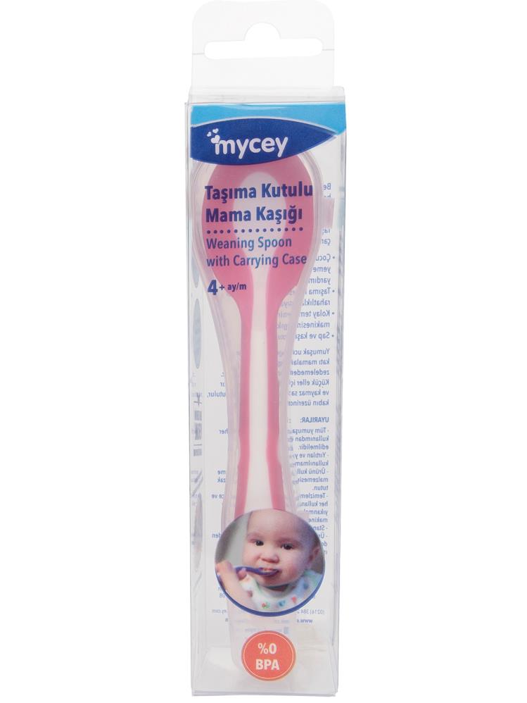 Mycey Taşıma Kutulu Mama Kaşığı-Yumuşak Uçlu - Pembe