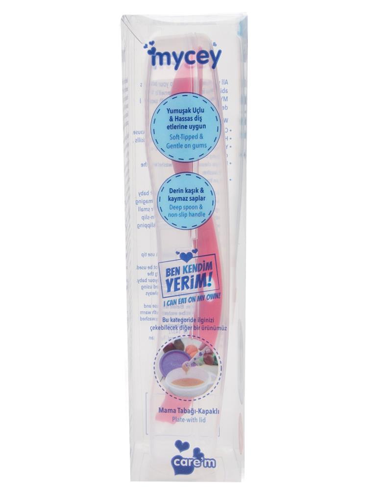 Mycey Taşıma Kutulu Mama Kaşığı-Yumuşak Uçlu - Pembe