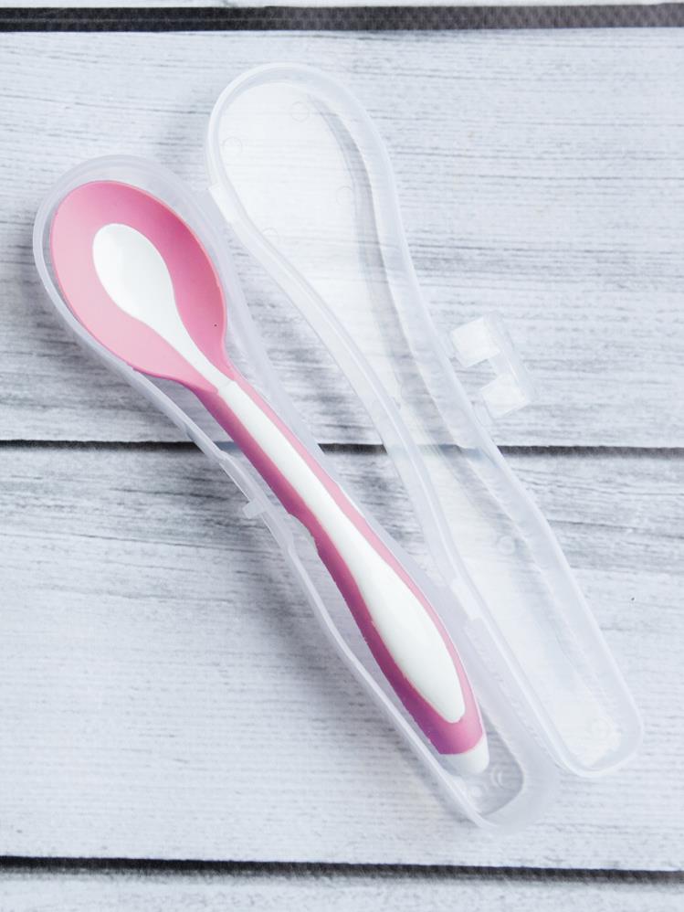 Mycey Taşıma Kutulu Mama Kaşığı-Yumuşak Uçlu - Pembe