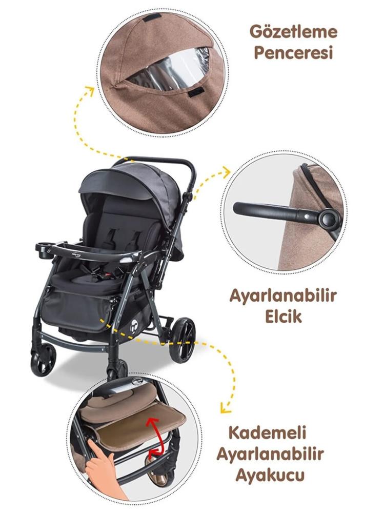 Babycare Combo Maxi Pro Çift Yönlü Bebek Arabası - Siyah