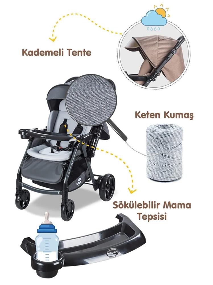 Babycare Combo Maxi Pro Çift Yönlü Bebek Arabası - Gri