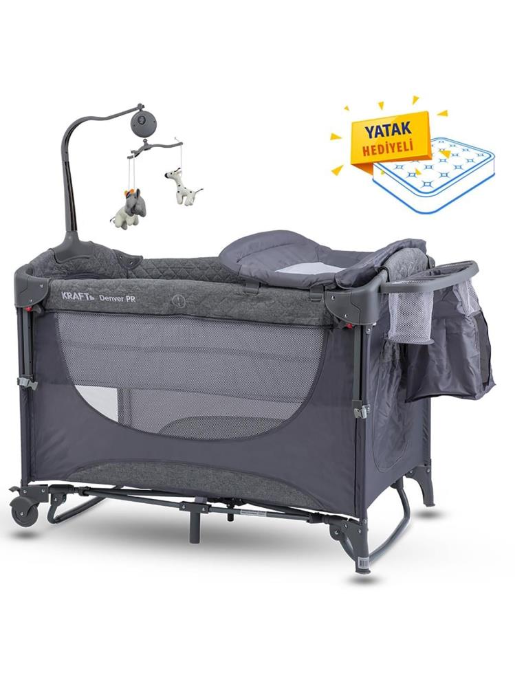 Kraft Denver PR 63x105 Anne Yanı Oyun Parkı (Yatak Hediyeli) - Gri