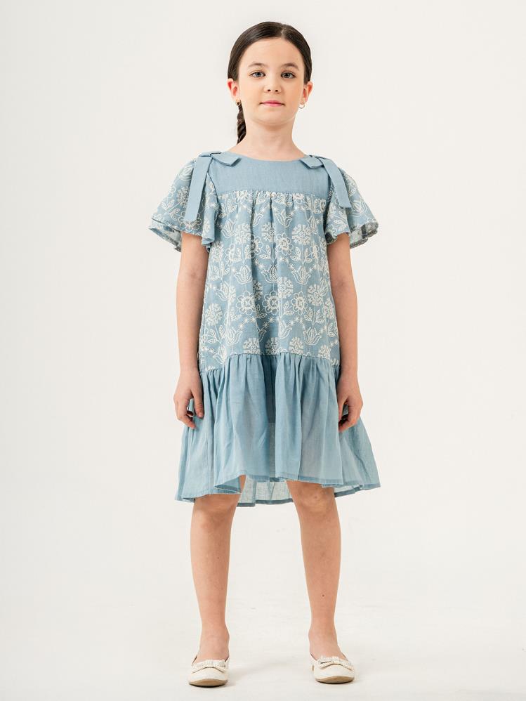 Cocoland Çiçek Desenli 2-5 Yaş Elbise - Mavi