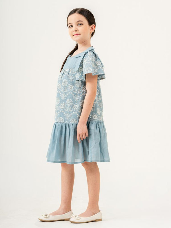 Cocoland Çiçek Desenli 2-5 Yaş Elbise - Mavi
