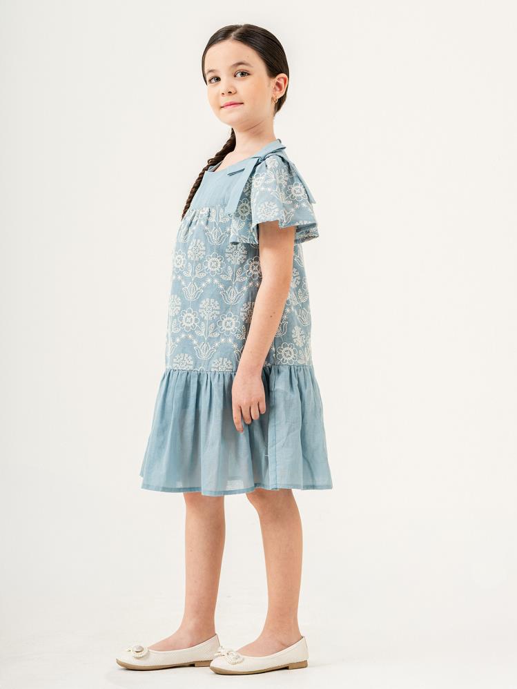 Cocoland Çiçek Desenli 2-5 Yaş Elbise - Mavi