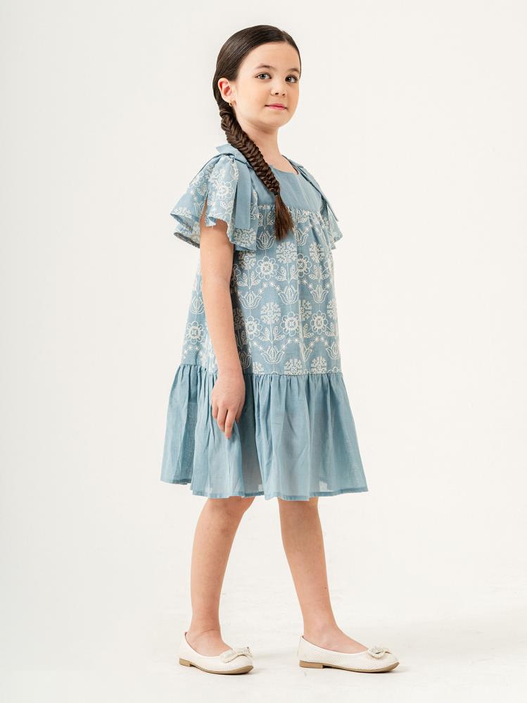 Cocoland Çiçek Desenli 2-5 Yaş Elbise - Mavi
