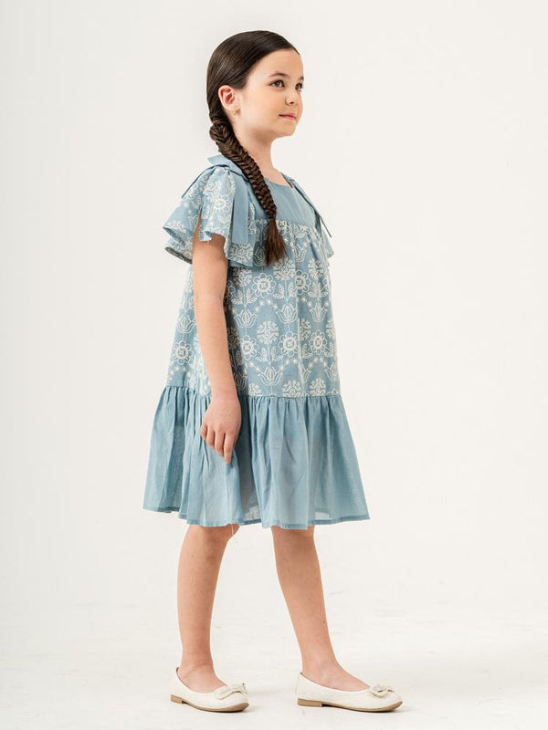 Cocoland Çiçek Desenli 2-5 Yaş Elbise - Mavi