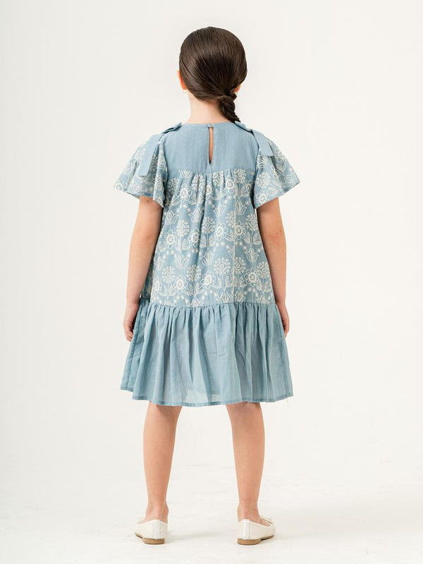 Cocoland Çiçek Desenli 2-5 Yaş Elbise - Mavi