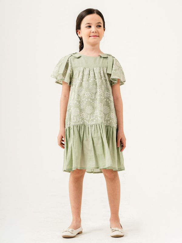 Cocoland Çiçek Desenli 2-5 Yaş Elbise - Yeşil