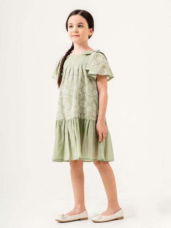 Cocoland Çiçek Desenli 2-5 Yaş Elbise - Yeşil