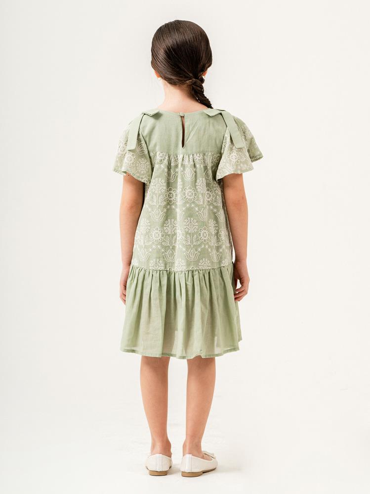 Cocoland Çiçek Desenli 2-5 Yaş Elbise - Yeşil