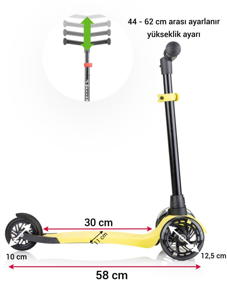 Wellgro Işıklı 3 Tekerli Yükseklik Ayarlı Scooter - Sarı