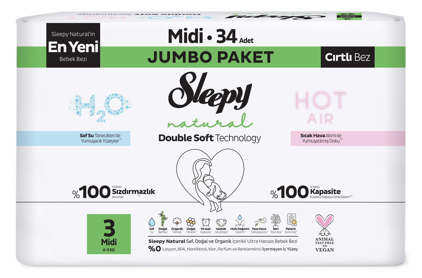 Sleepy Natural Bebek Bezi Double Soft Jumbo Midi 34 Adet