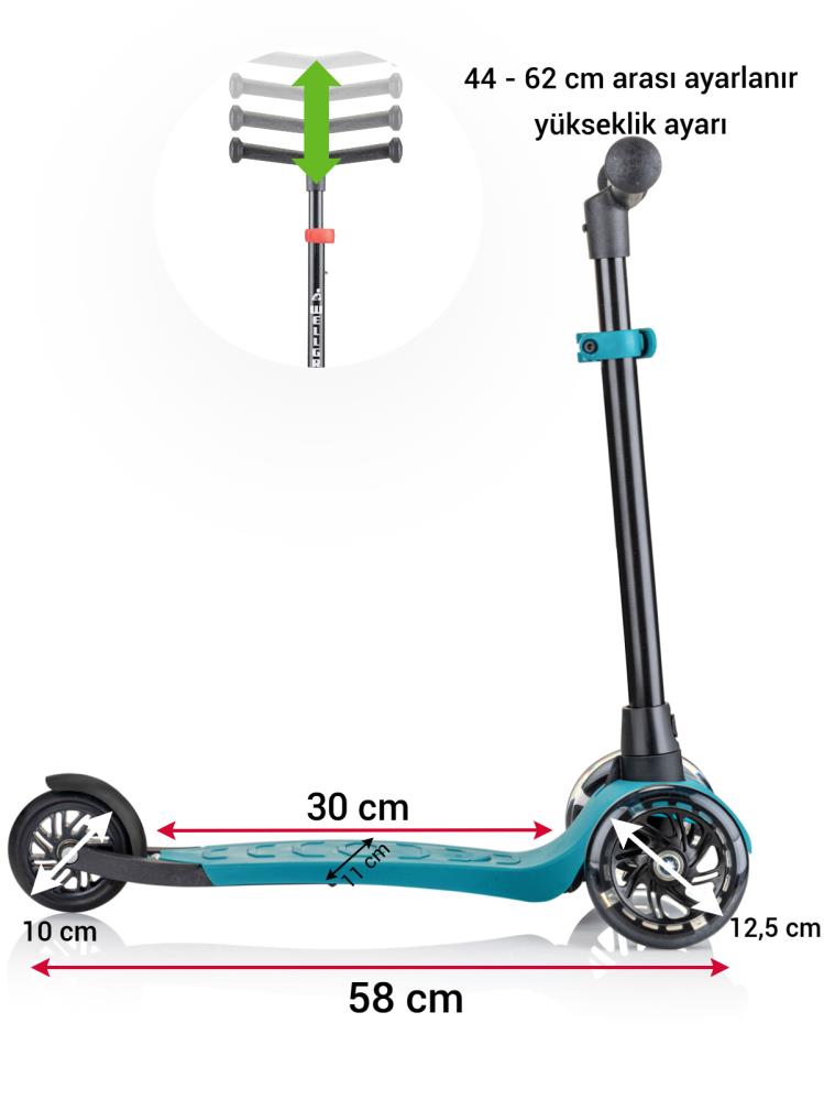 Wellgro Işıklı 3 Tekerli Yükseklik Ayarlı Scooter - Yeşil
