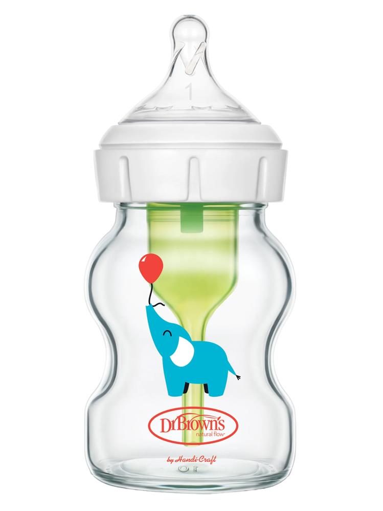 Dr. Browns Geniş Ağız Anti-Kolik Cam Biberon 150 ml Fil Desenli
