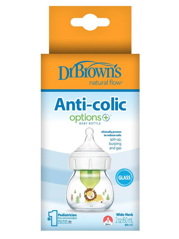 Dr. Browns Geniş Ağız Anti-Kolik Cam Biberon 60 ml Aslan Desenli