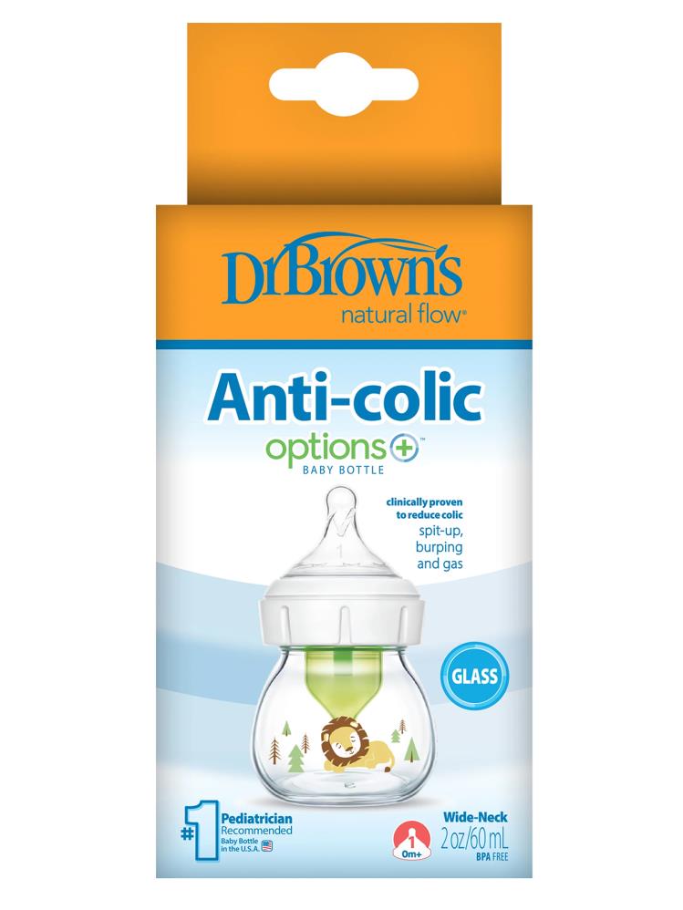 Dr. Browns Geniş Ağız Anti-Kolik Cam Biberon 60 ml Aslan Desenli