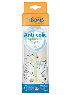 Dr. Browns Geniş Ağız Anti-Kolik PP Biberon 270 ml Okyanus Balina Desenli