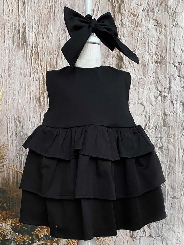 Shecco Babba Kat Kat Kız Çocuk Elbise Bandana Takım 6-10 Yaş  - Siyah