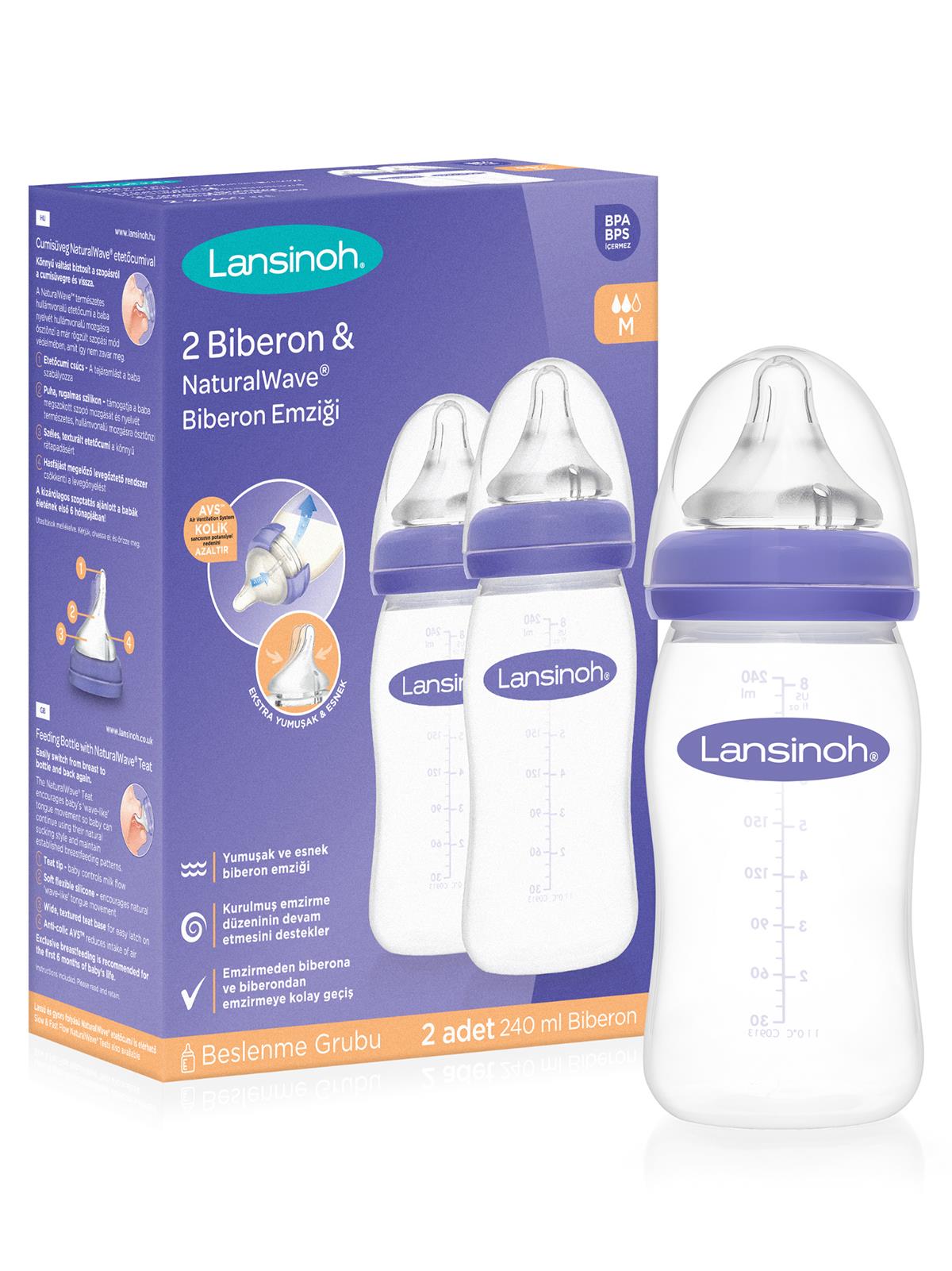 Lansinoh Natural Wave Biberon Seti 240 ml x 2