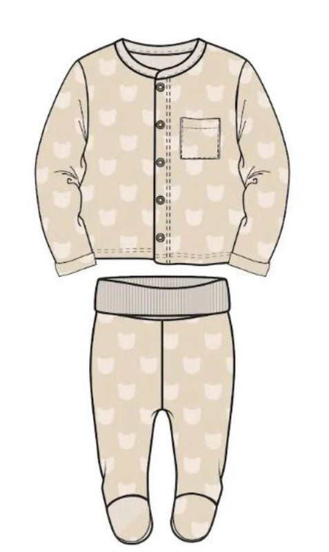 Civil Baby Kabartmalı Ayıcık Baskılı 1-6 Ay Pijama Takımı - Bej