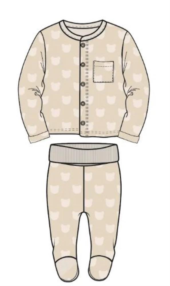 Civil Baby Kabartmalı Ayıcık Baskılı 1-6 Ay Pijama Takımı - Bej