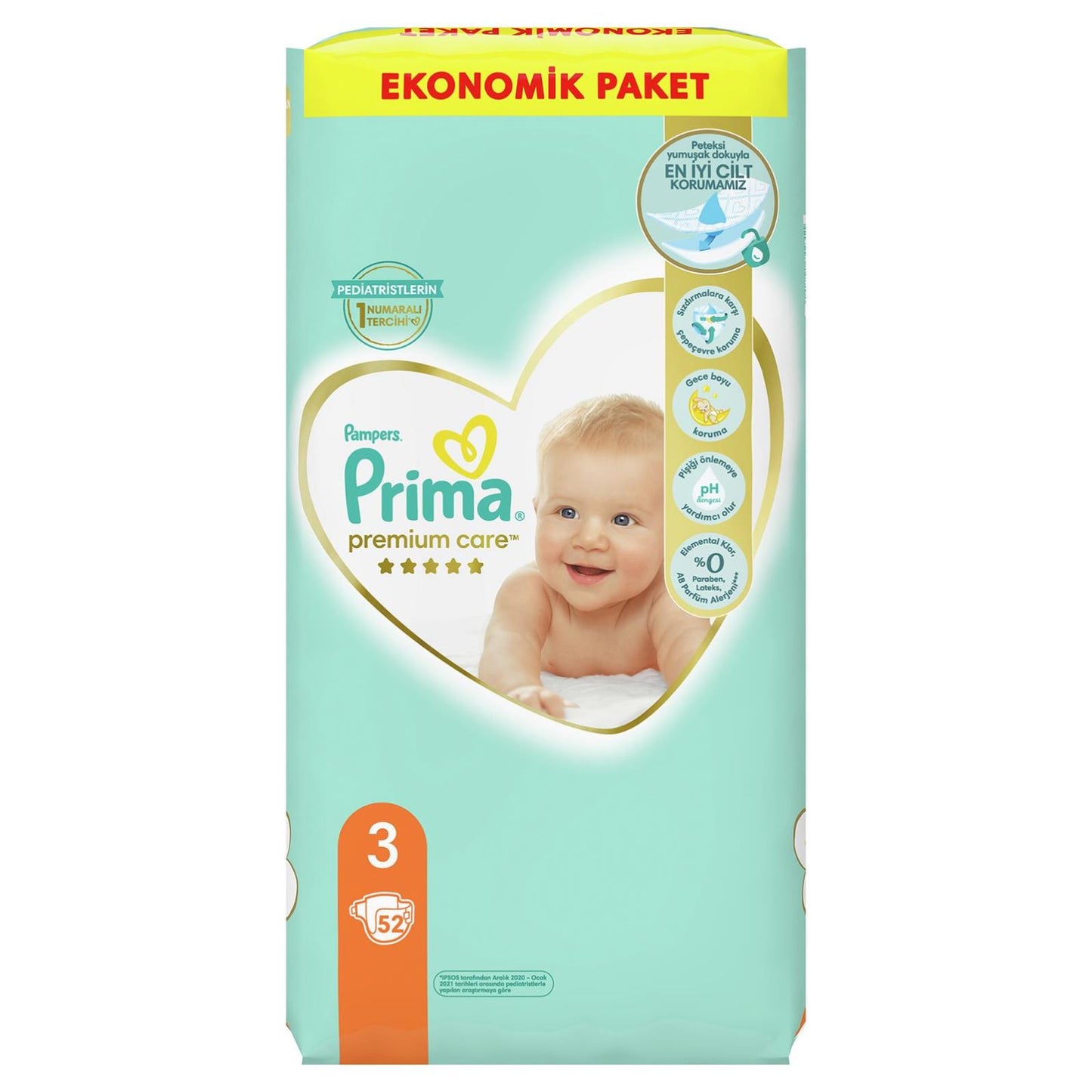 Prima Premium Care 3 Beden 52 Adet Bebek Bezi  Ekonomik Paket