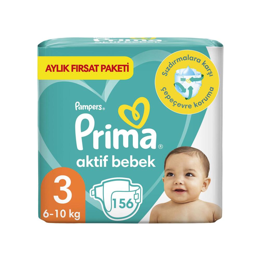 Prima  Aktif Bebek Bebek Bezi 3 Beden Midi 156 Adet Aylık Fırsat Paketi