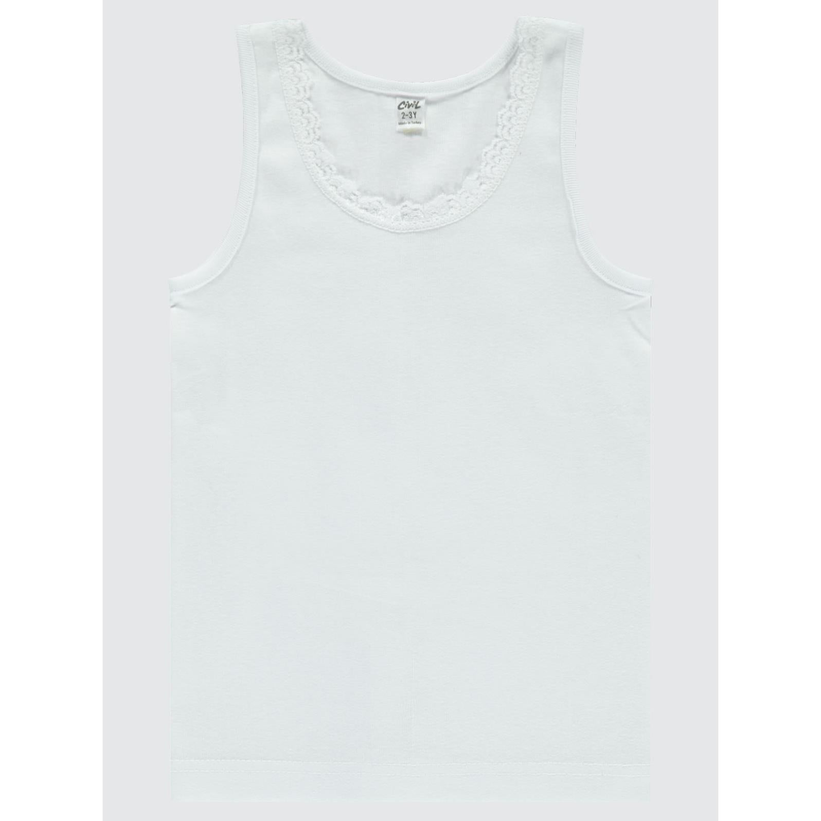 Civil Girls Askılı Dantel Yaka 2-12 Yaş Kız Atlet - Beyaz