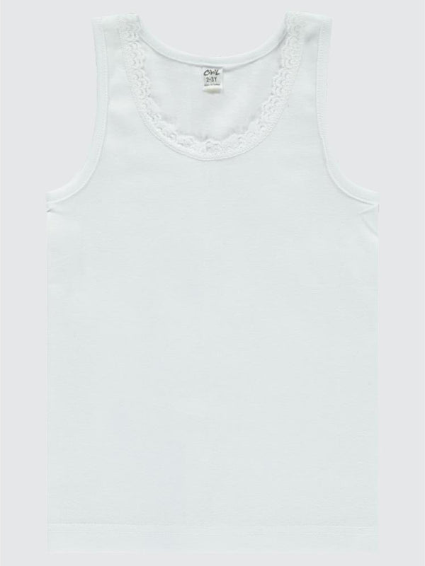 Civil Girls Askılı Dantel Yaka 2-12 Yaş Kız Atlet - Beyaz