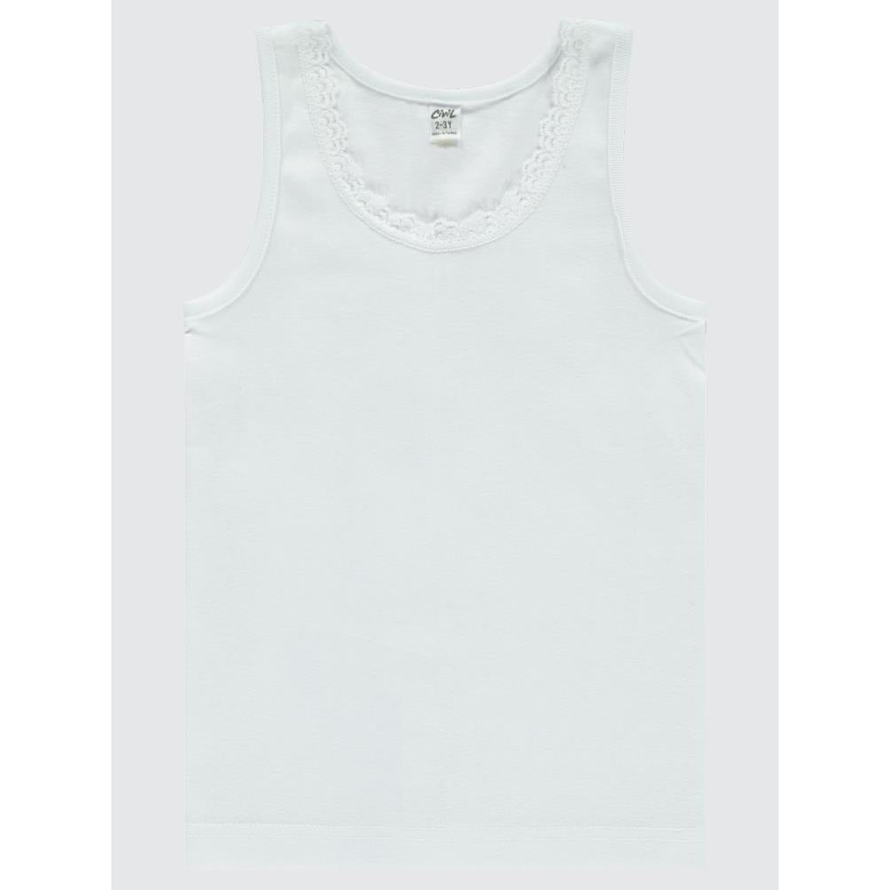 Civil Girls Askılı Dantel Yaka 2-12 Yaş Kız Atlet - Beyaz