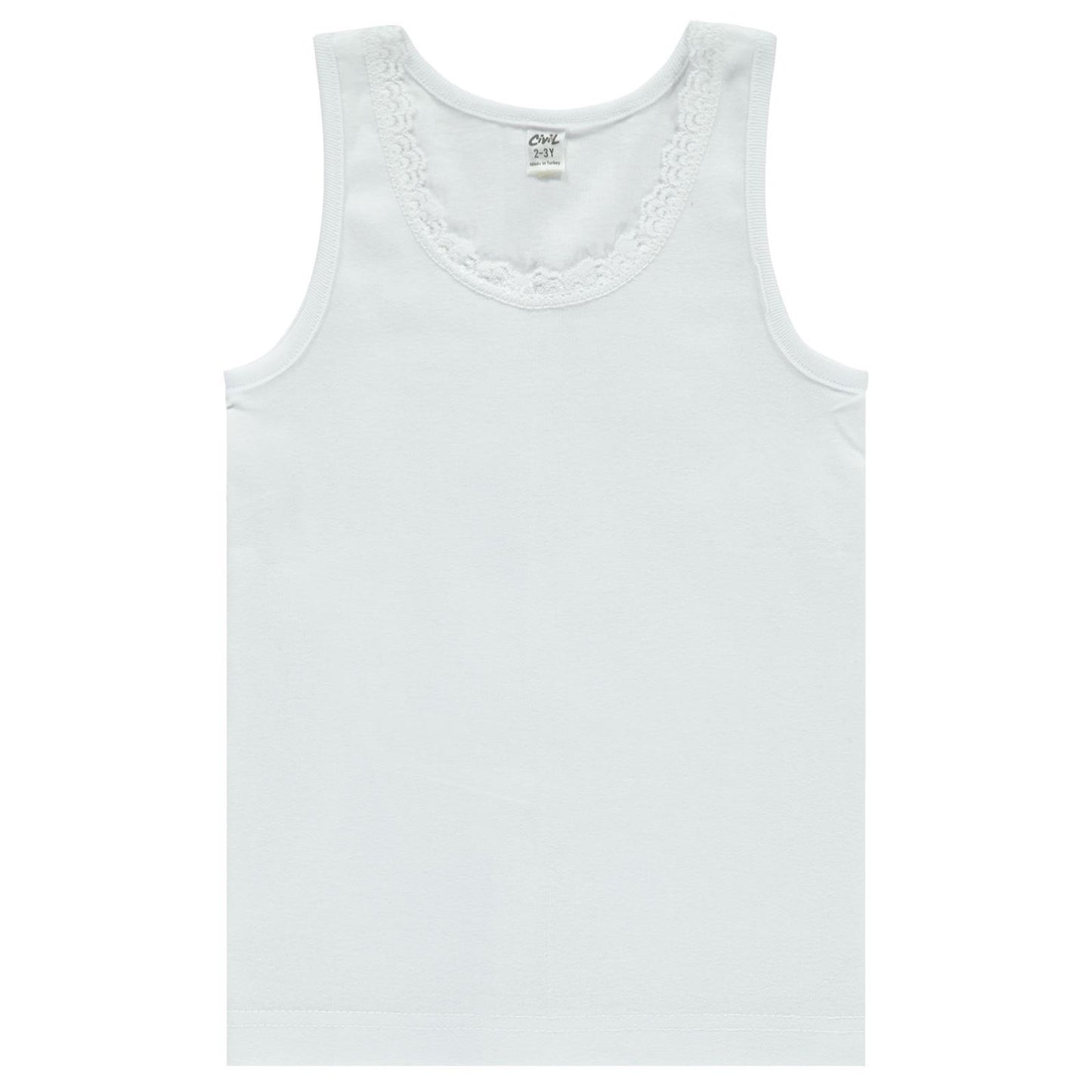 Civil Girls Askılı Dantel Yaka 2-12 Yaş Kız Atlet - Beyaz