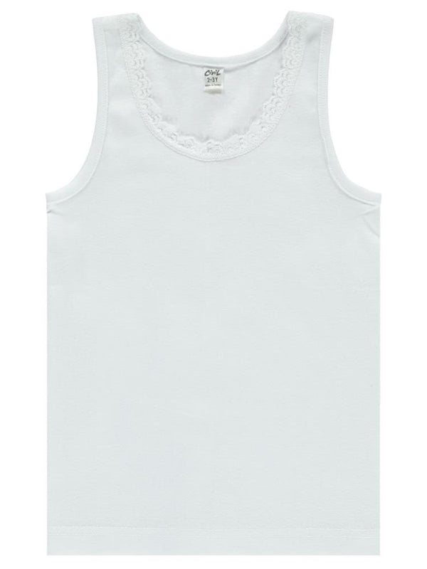 Civil Girls Askılı Dantel Yaka 2-12 Yaş Kız Atlet - Beyaz