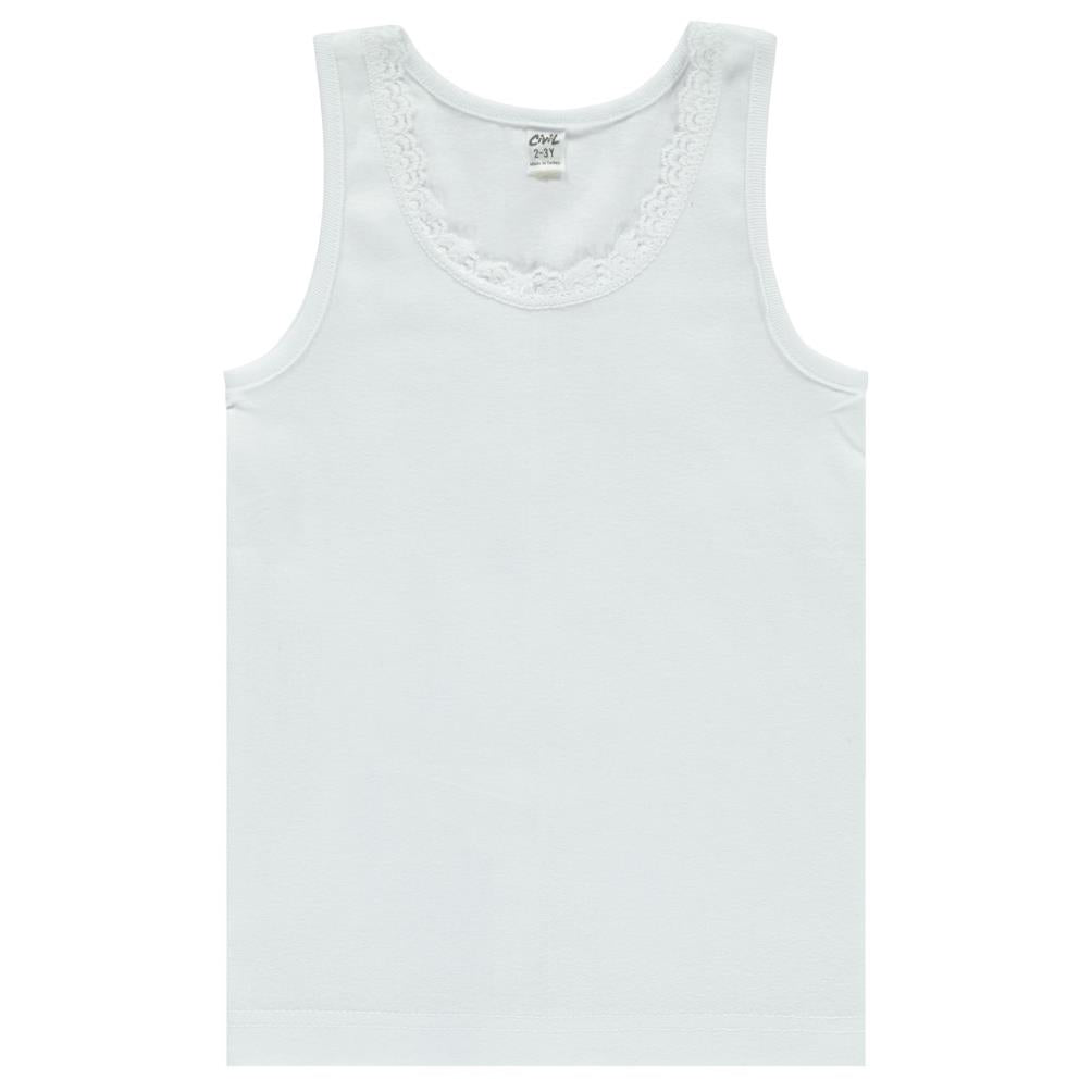 Civil Girls Askılı Dantel Yaka 2-12 Yaş Kız Atlet - Beyaz