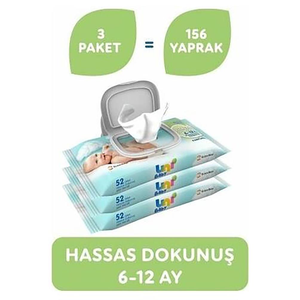 Uni Baby Hassas Dokunuş Islak Mendil 3x52'li